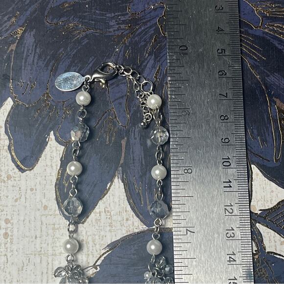 Estate WHBM Silver Crystal Flower and Faux Pearl Necklace and Bracelet Set - Picture 16 of 16